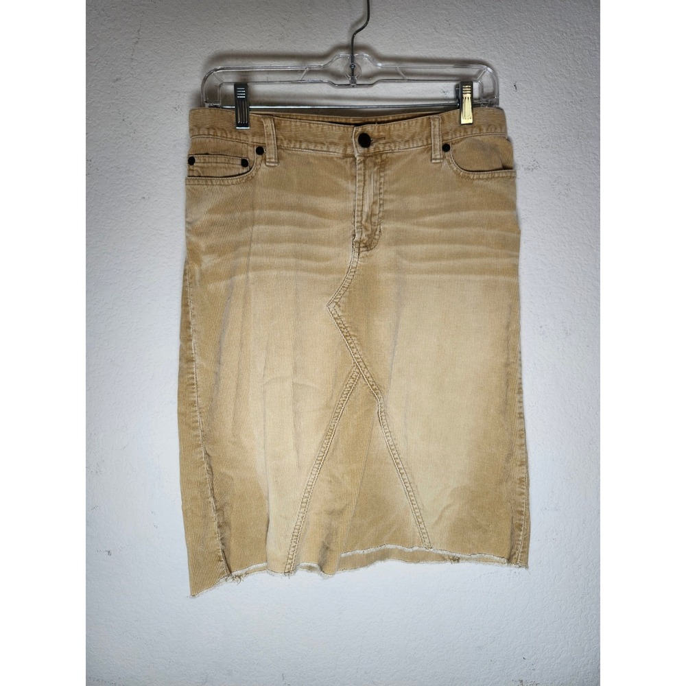 Abercrombie & Fitch Corduroy Skirt Women Size 2 Tan Raw Hem Midi